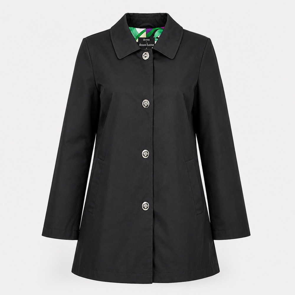 NWT Dennis Basso Black Button Down Coat Jacket Small Colorful Lined Womens
